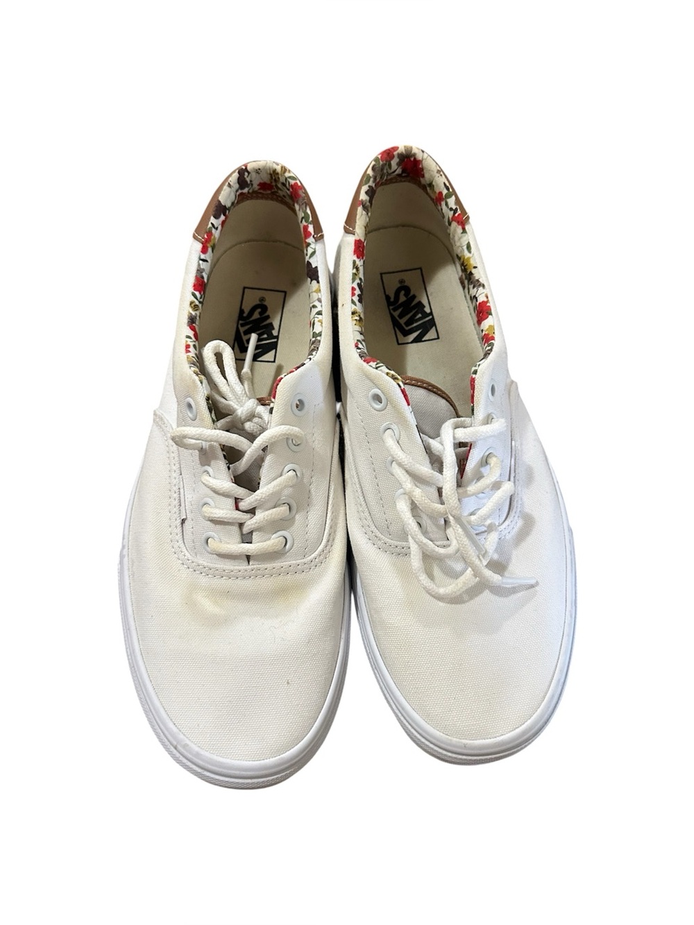 11 white Vans with Floral Trim - Mens (runs small like 10)